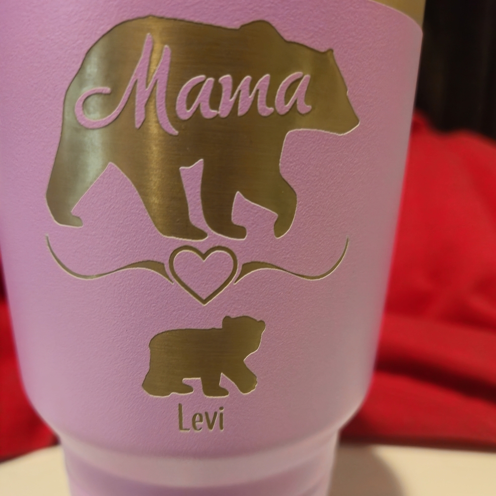 New 40oz Purple Stainless Steel Tumbler With Mama Bear & Baby Bear Named Levi